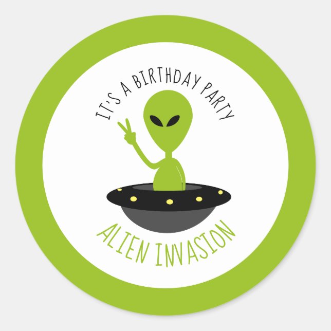 Alien Invasion, Geburtstag Runder Aufkleber (Vorderseite)