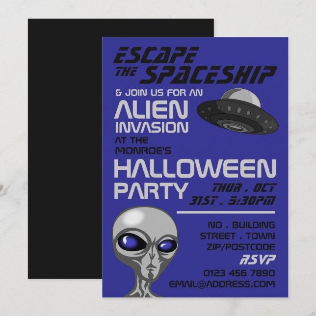 Alien Invasion Thema, Escape Room, Halloween-Party Einladung (Vorne/Hinten)