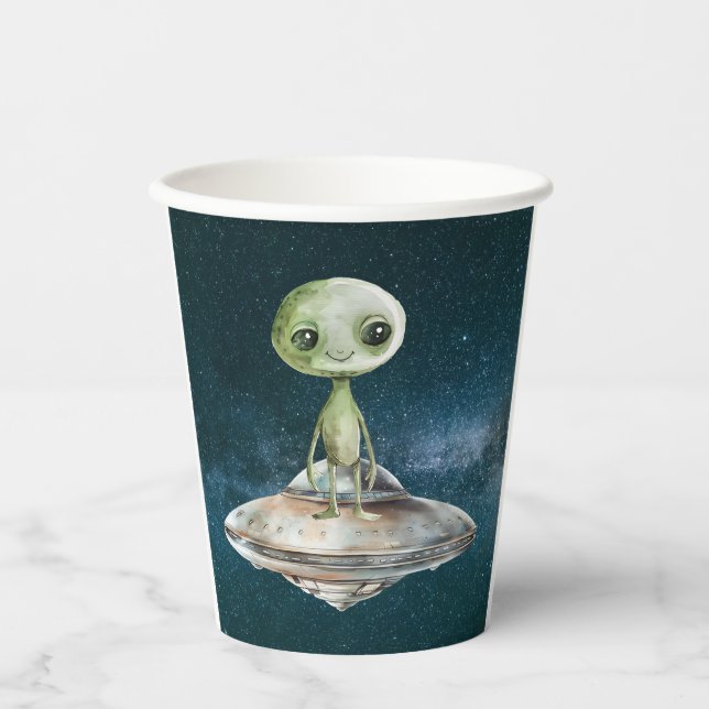 Alien Invasion Weltraum Geburtstag Pappbecher (Vorderseite)