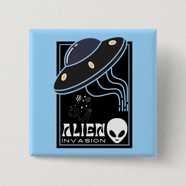 Alien Invasion Weltraumgalaxie UFO Button (Vorderseite)