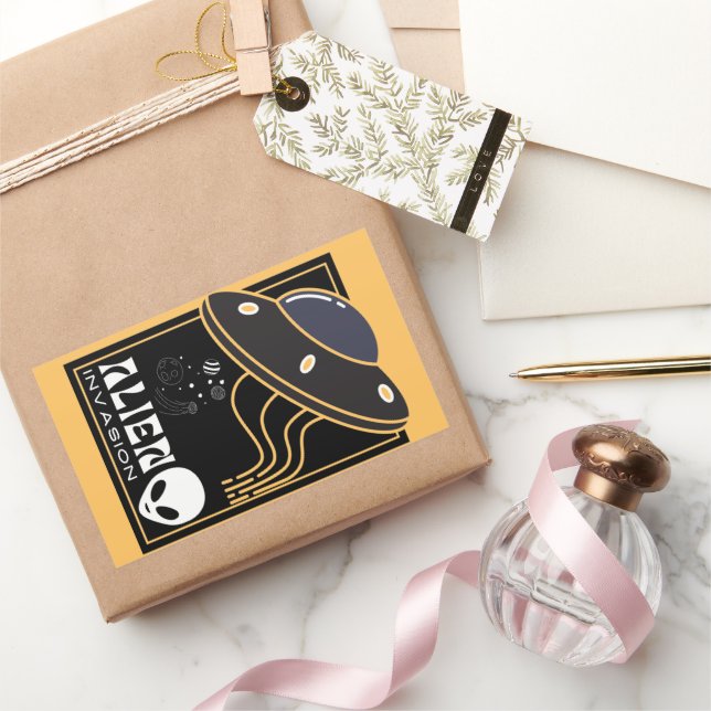 Alien Invasion Weltraumgalaxie UFO Rechteckiger Aufkleber (Schenken)