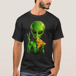 Alien isst Pizza Lustige Klassische Kunst Pizza Fo T-Shirt