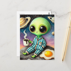 Alien-Kaffee mit Ei Postkarte