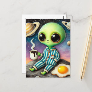Alien Kaffee mit Eiern Postkarte