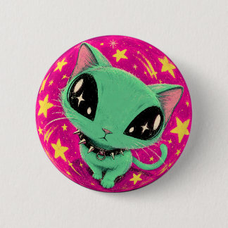 Alien-Katze-Fischaugen-Weltraum-Art-Button Button
