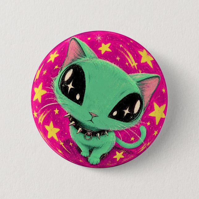 Alien-Katze-Fischaugen-Weltraum-Art-Button Button (Vorderseite)