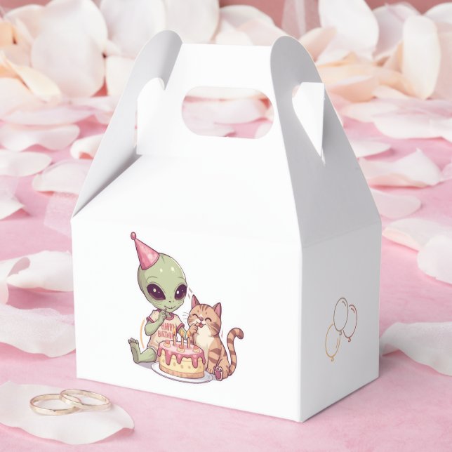 Alien-Katze-Geburtstagsfeier-Cartoon Geschenkschachtel (Hochzeit)