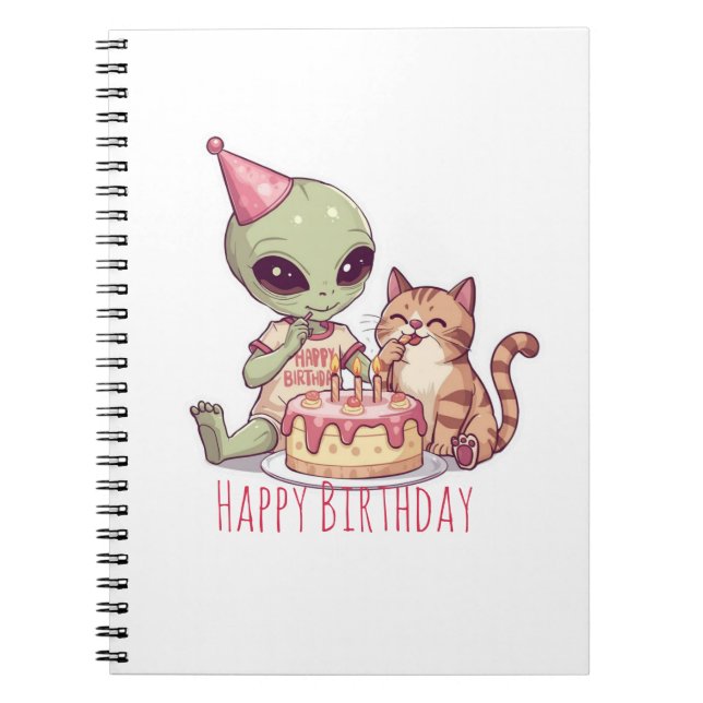 Alien-Katze-Geburtstagsfeier-Cartoon Notizblock (Vorderseite)