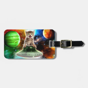 Alien-Katze in der Untertasse Gepäckanhänger