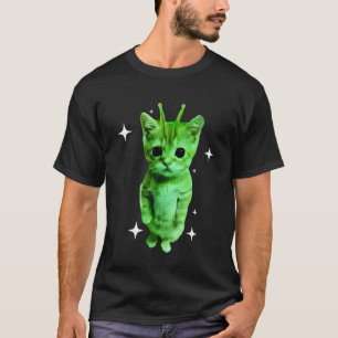 Alien-Katze-Meme Grüne Raumkatze Lustiges UFO Männ T-Shirt