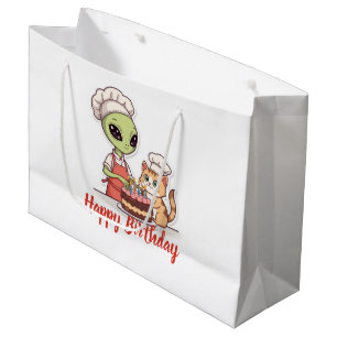 Alien-Katzen-Geburtstagsfeier-Cartoon Große Geschenktüte