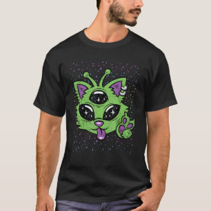 Alien Katzen Halloween Kostüm Lustige Weltraum Kät T-Shirt