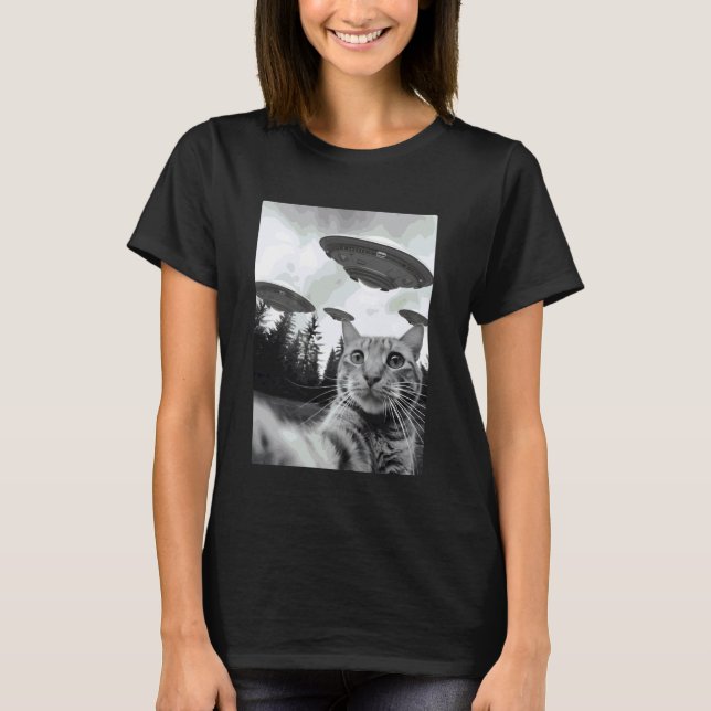 Alien-Katzen-Selfie T-Shirt (Vorderseite)