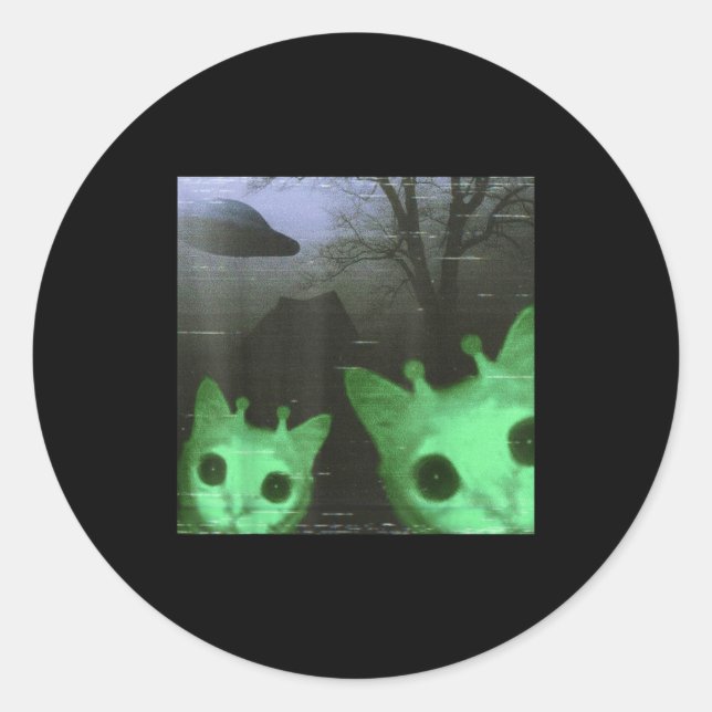 Alien Katzen Ufo Lustiges Gruseliges Katzen Meme F Runder Aufkleber (Vorderseite)