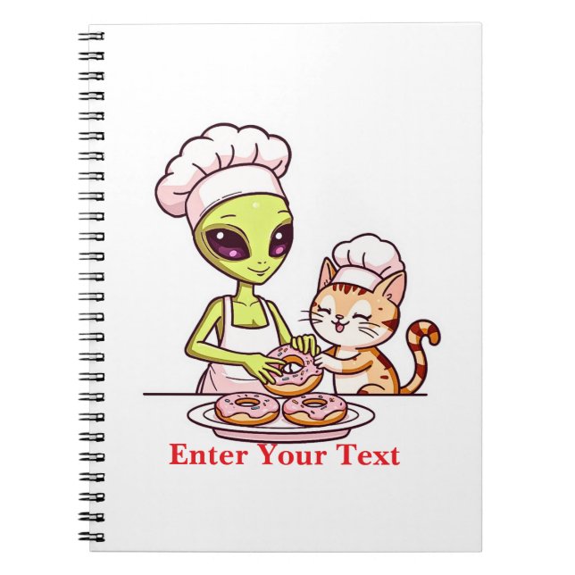 Alien-Koch-Katze-Donut-Kawaii-Design Notizblock (Vorderseite)