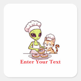 Alien-Koch-Katze-Donut-Kawaii-Design Quadratischer Aufkleber