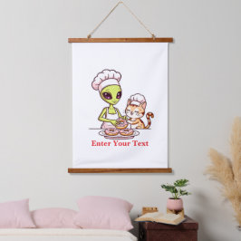 Alien-Koch-Katze-Donut-Kawaii-Design Wandteppich Mit Holzrahmen