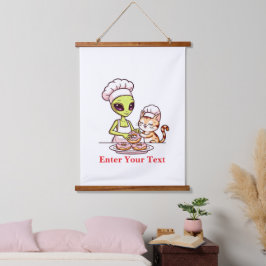 Alien-Koch-Katze-Donut-Kawaii-Design Wandteppich Mit Holzrahmen