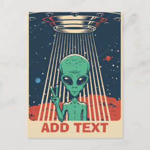 Alien komisch, Text Postkarte bearbeiten