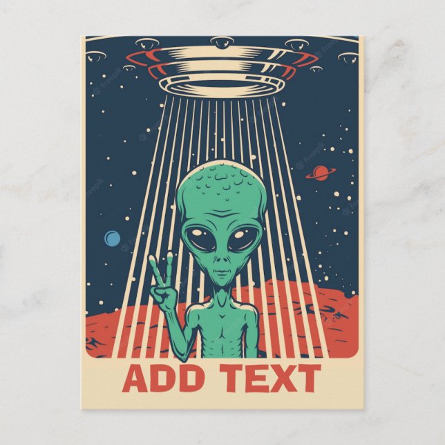 Alien komisch, Text Postkarte bearbeiten (Vorderseite)