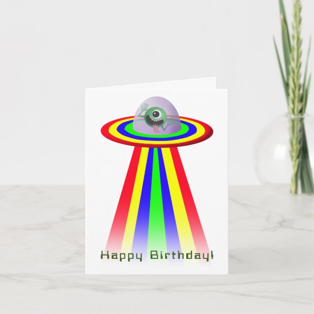 Alien kommt zum Geburtstag Karte (Vorderseite)