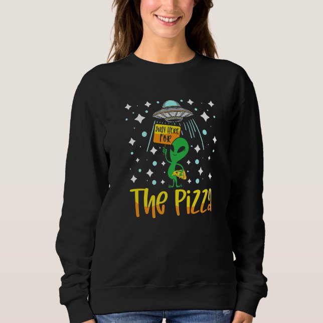 Alien Kopf isst Pizza UFO Außerirdischer Ficti Sweatshirt (Vorderseite)
