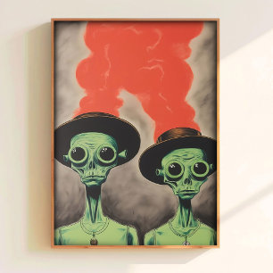 Alien-Kunst-Druck UFO-Liebhaber-Geschenk Aliens-Wa Poster