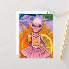 Alien Lady in Rosa mit Orangensaft, Orangensonne Postkarte