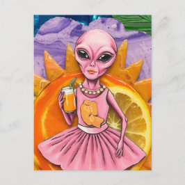 Alien Lady in Rosa mit Orangensaft, Orangensonne Postkarte