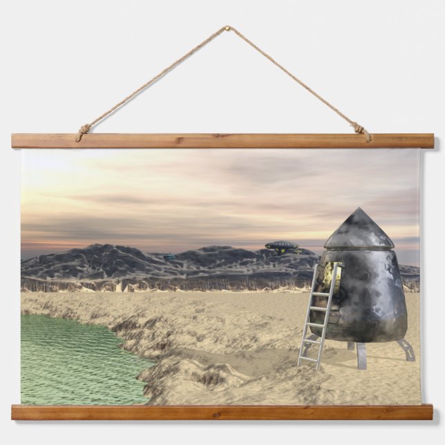 Alien Lander Wandteppich Mit Holzrahmen (Vorne)