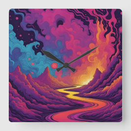 Alien Lands Quadratische Wanduhr