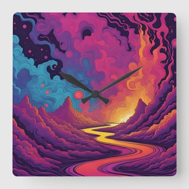 Alien Lands Quadratische Wanduhr (Vorderseite)