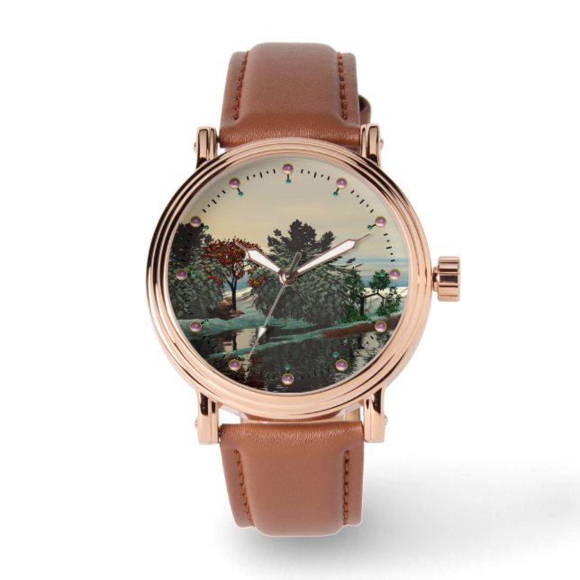 ALIEN LANDSCAPE, BÄUME, LAGUNE HYPERION Sci Fi Armbanduhr (Vorderseite)