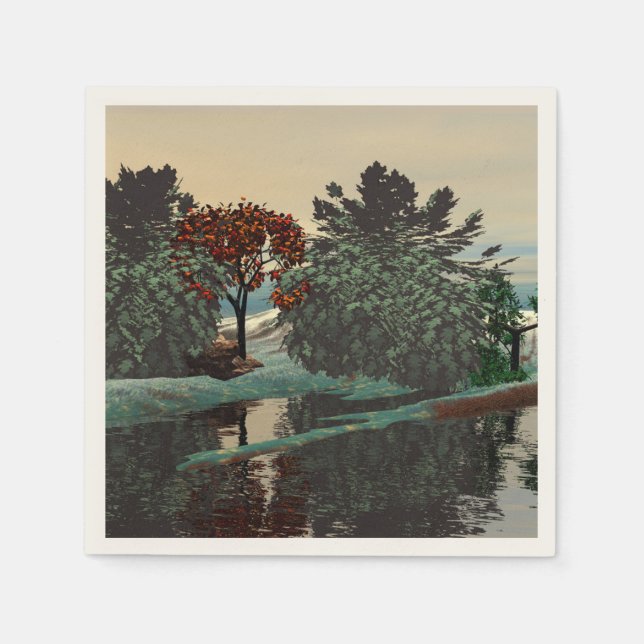 ALIEN LANDSCAPE, BÄUME, LAGUNE HYPERION Sci Fi Serviette (Vorderseite)