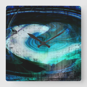 Alien Landscape Grunge Clock Quadratische Wanduhr