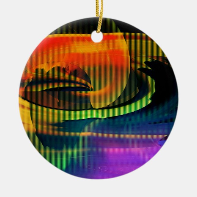 Alien Landscape Rainbow Abstrakt Keramik Ornament (Vorne)