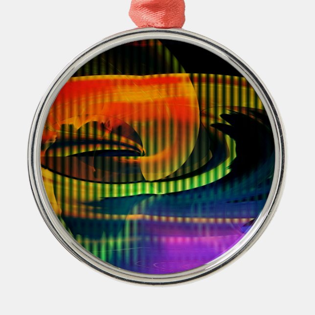 Alien Landscape Rainbow Abstrakt Silbernes Ornament (Vorne)