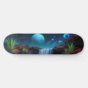 Alien Landscape Wasserfall Moons Skateboard