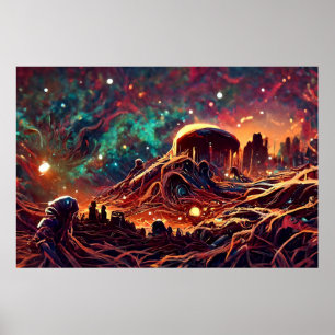 Alien Landschaft im Weltraum   ABSTRAKT Poster