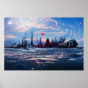 Alien Landschaft im Weltraum   ABSTRAKT Poster