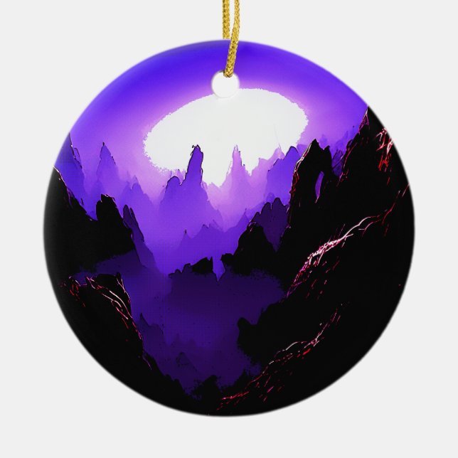 Alien Landschaft mit Lila Himmel Keramik Ornament (Vorne)