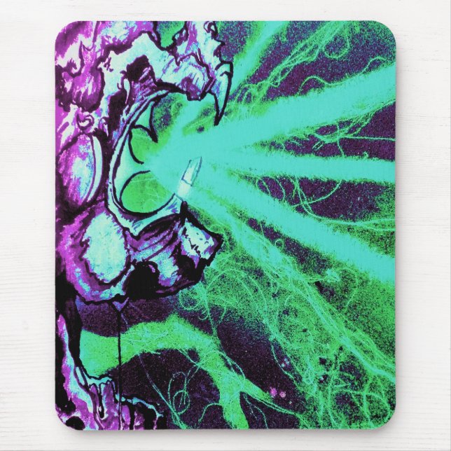 Alien-Laser-Augen-Kunst von Travis L Lagasse Flows Mousepad (Vorne)