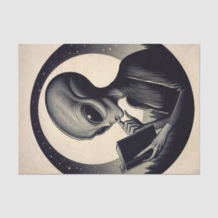 Alien Lesen des Buches Vintage Kunst Seidenpapier