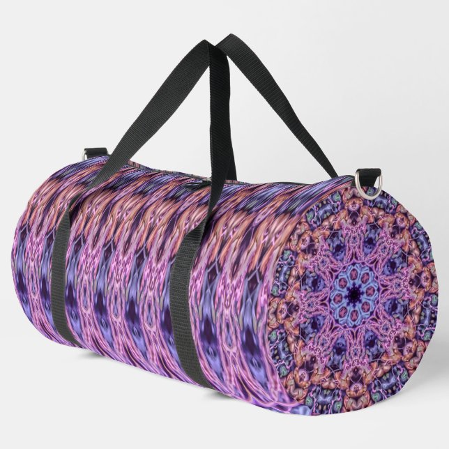 Alien Lila Psychedelic Kaleidoscopic Mandala Duffle Bag (Linke Ecke)