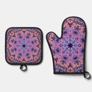 Alien Lila Psychedelic Kaleidoscopic Mandala Ofenhandschuh & Topflappen-Set