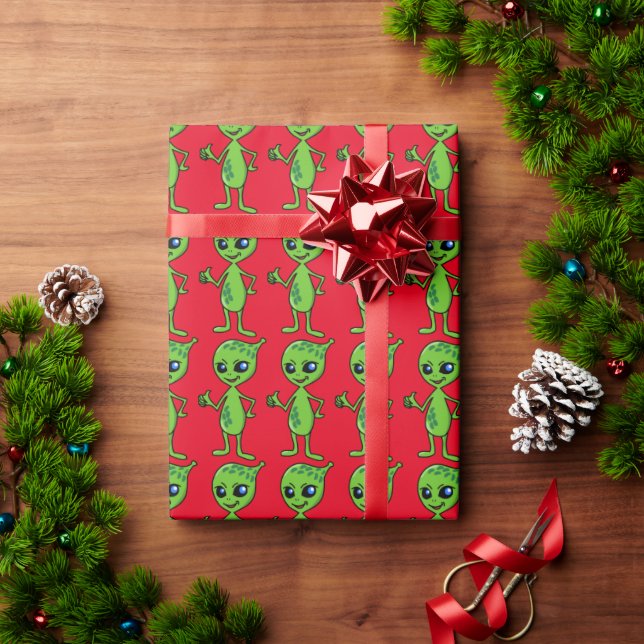 ALIEN LITTLE GREEN MAN CHRISTMAS Wrapping Paper Geschenkpapier (Feiertagsgeschenk)