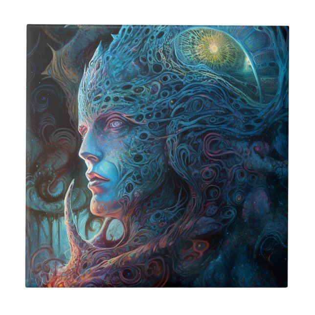 Alien Man Surreal Sci-Fi Art Fliese (Vorderseite)