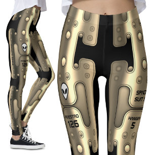 Alien Metallic Android Space Anzug Golden Robot Leggings