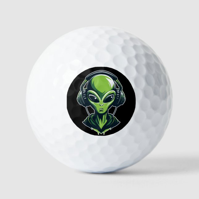 Alien mit Kopfhörern – Minimalistisches Techno & R Golfball (Vorderseite)