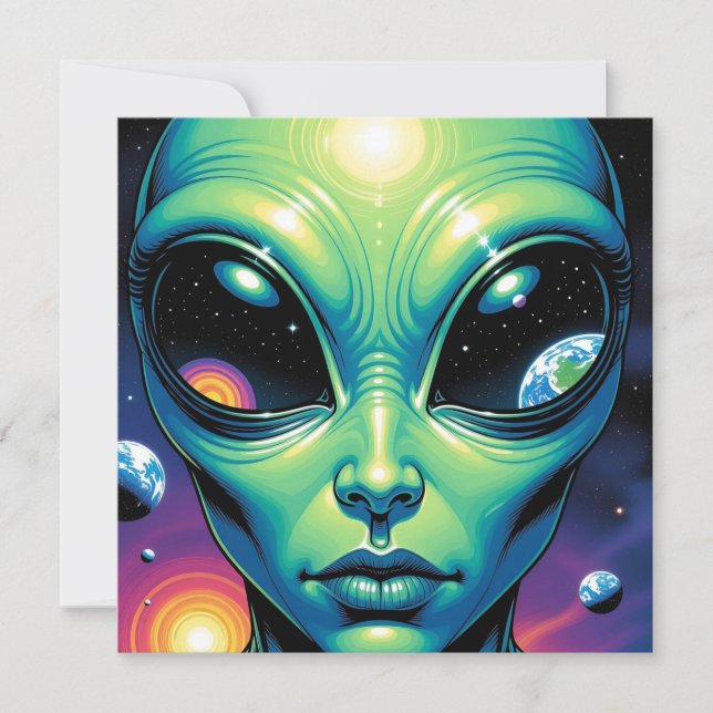 Alien mit Planeten-Reflektionen in den Augen (Vorderseite)